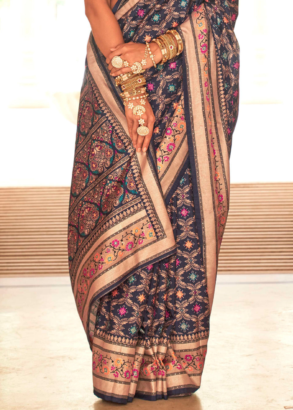 Buy MySilkLove Midnight Blue Printed Soft Silk Saree Online