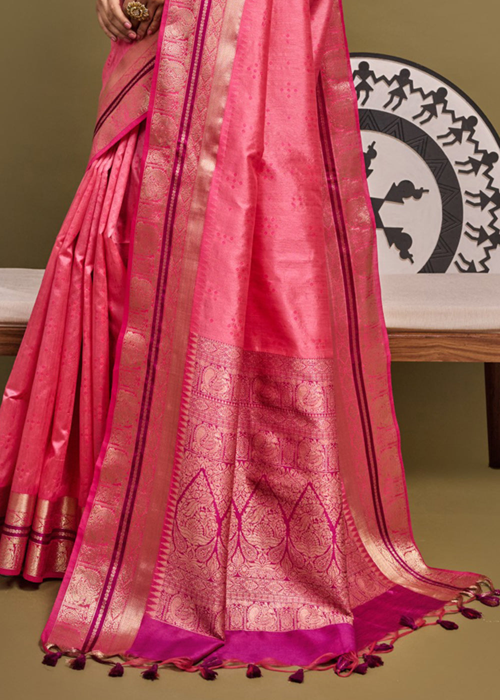 Buy MySilkLove Wild Watermelon Pink Woven Banarasi Soft Silk Saree Online