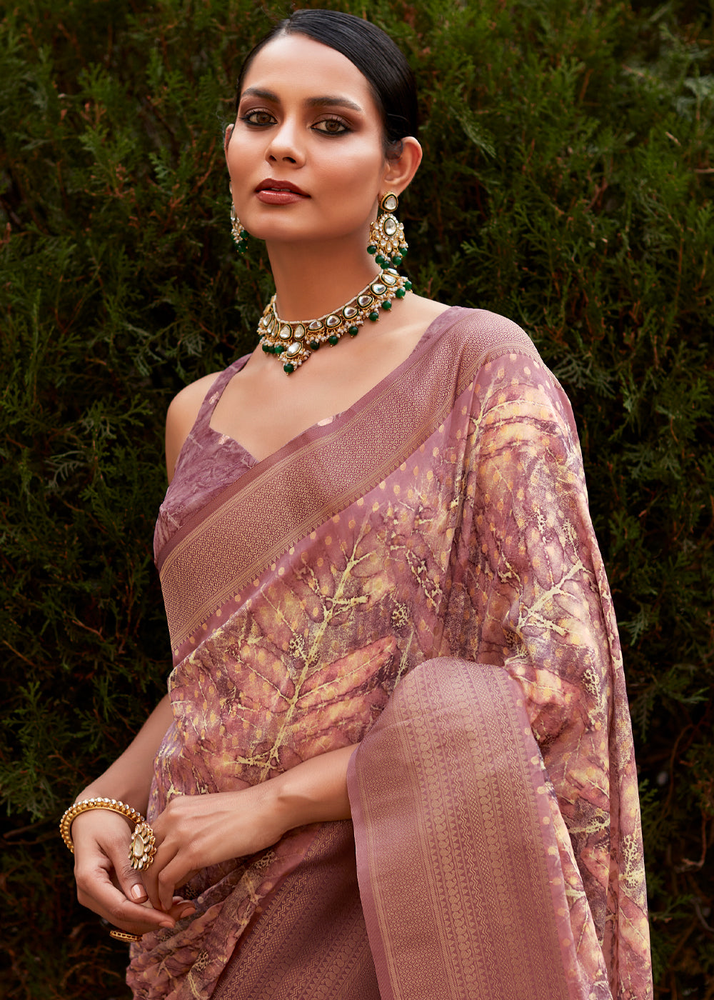 MySilkLove Spicy Mix Purple Banarasi Digital Printed Silk Saree
