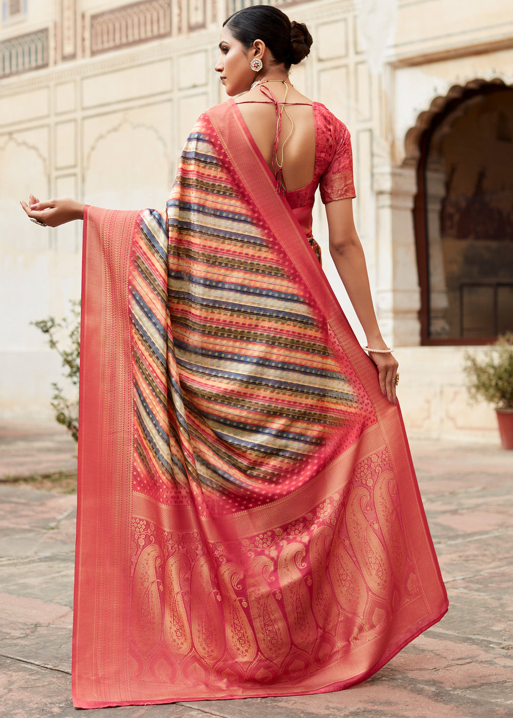 Buy MySilkLove Multicolor Pink Banarasi Digital Printed Silk Saree Online