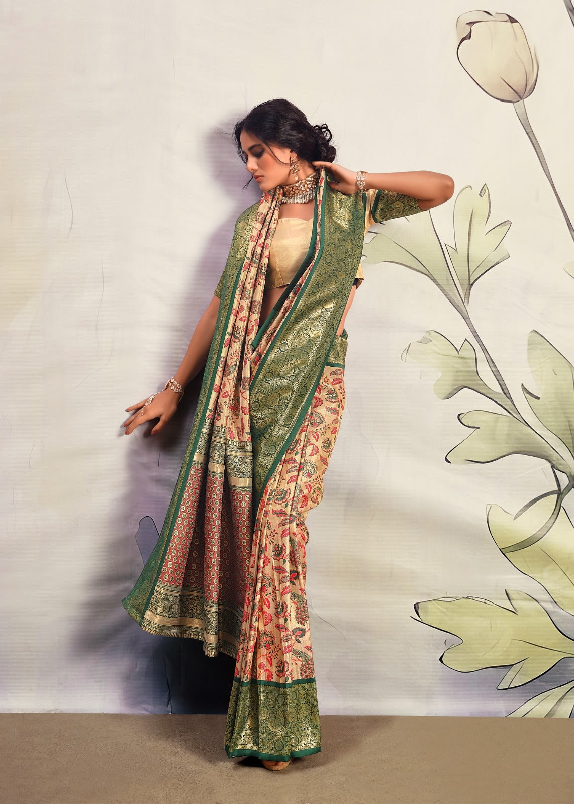 MySilkLove Finlandia Green and Cream Woven Banarasi Saree