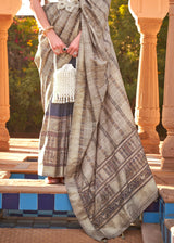 Almond Frost Brown Woven Soft Textured Printed Silk Saree