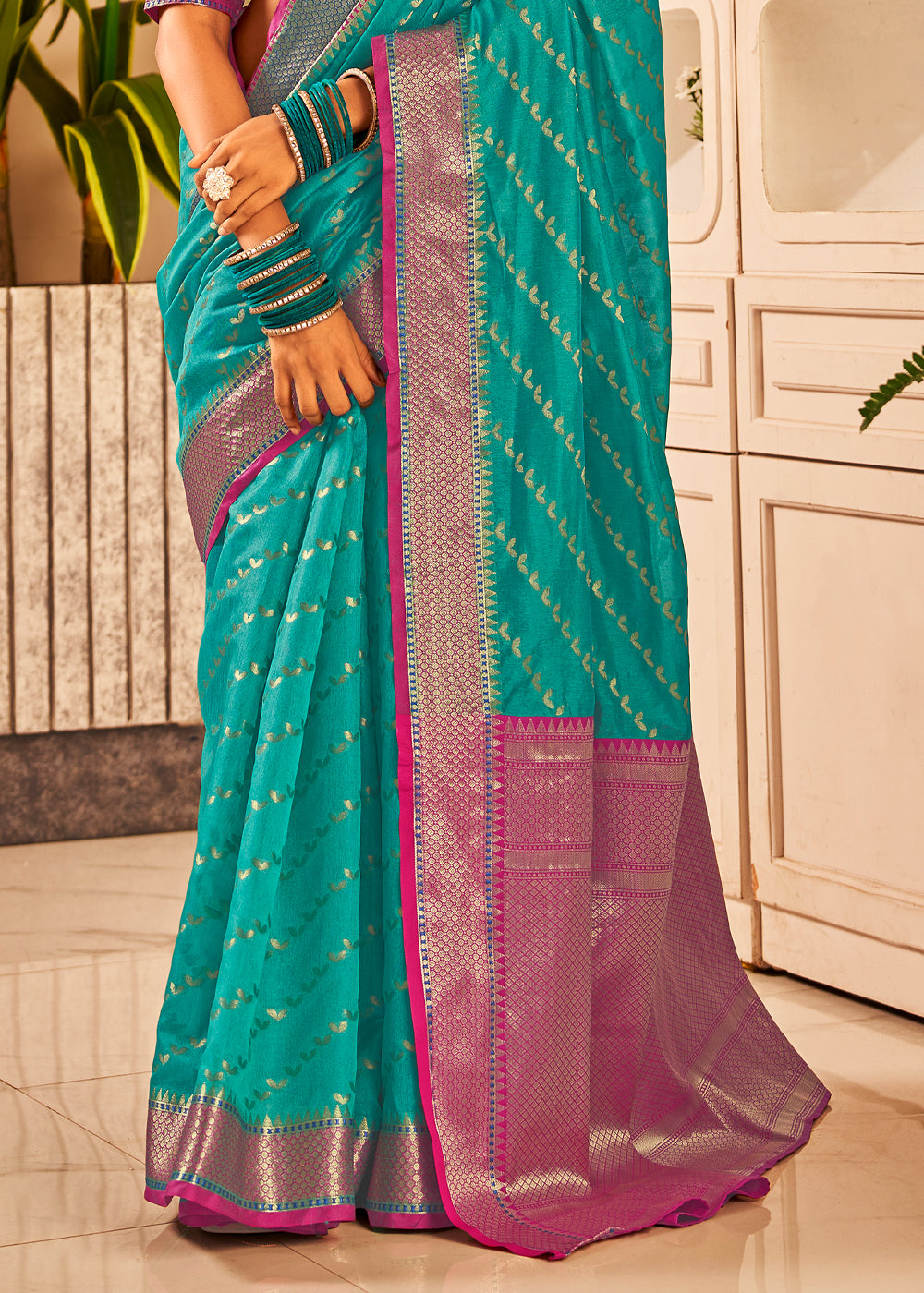 Buy MySilkLove Keppel Blue Woven Banarasi Silk Sare Online