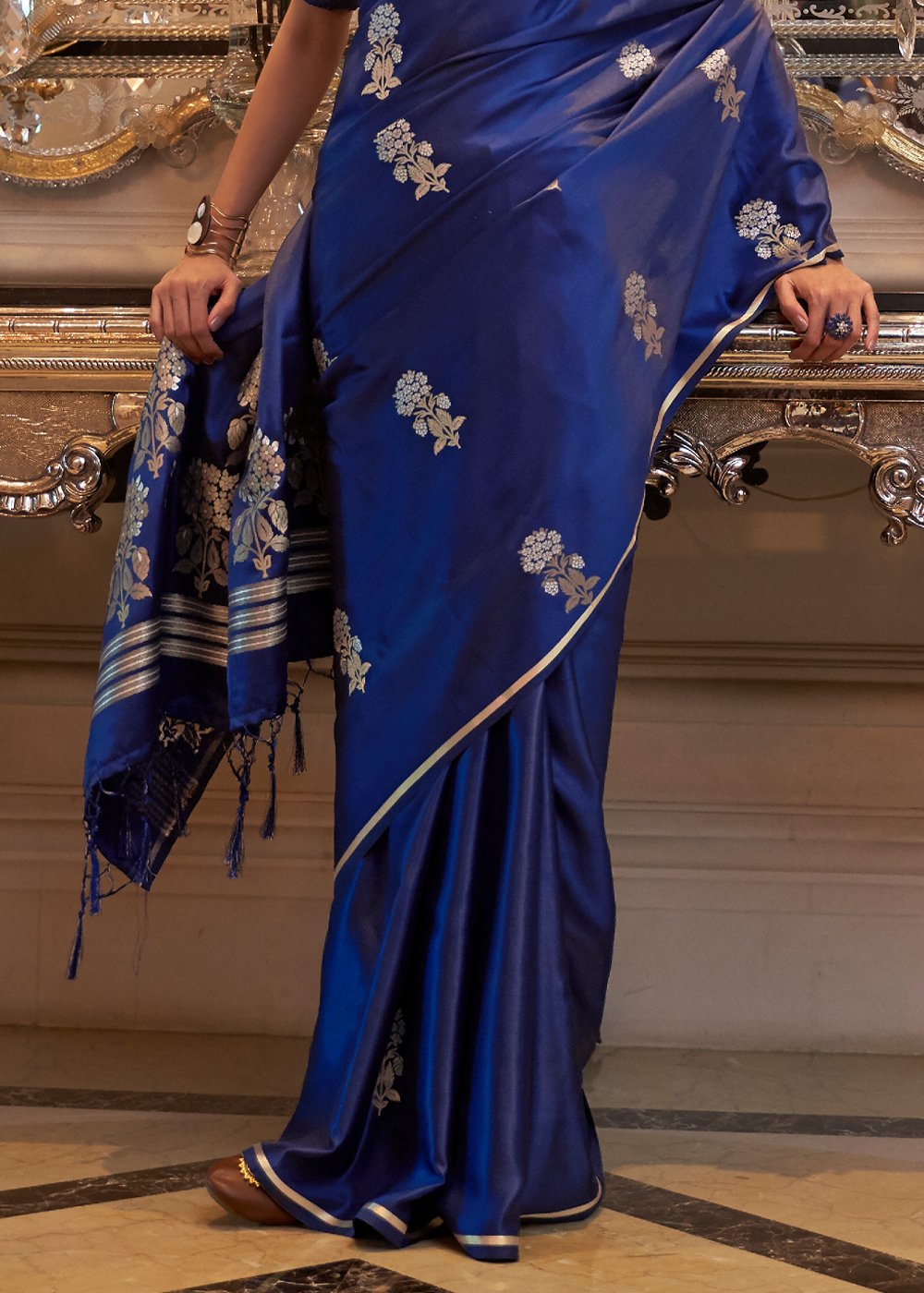 Buy MySilkLove Cloud Burst Blue Zari Woven Banarasi Silk Saree Online