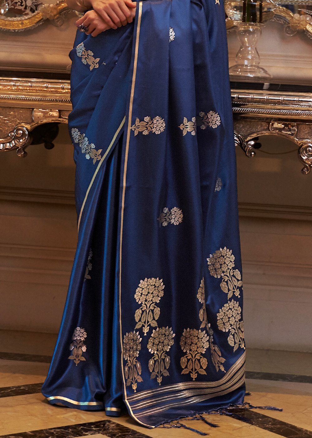 Buy MySilkLove Cloud Burst Blue Zari Woven Banarasi Silk Saree Online