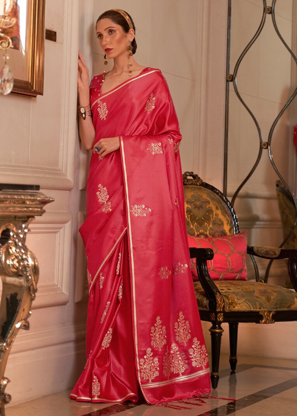 Buy MySilkLove Flush Mahogany Red Zari Woven Banarasi Silk Saree Online