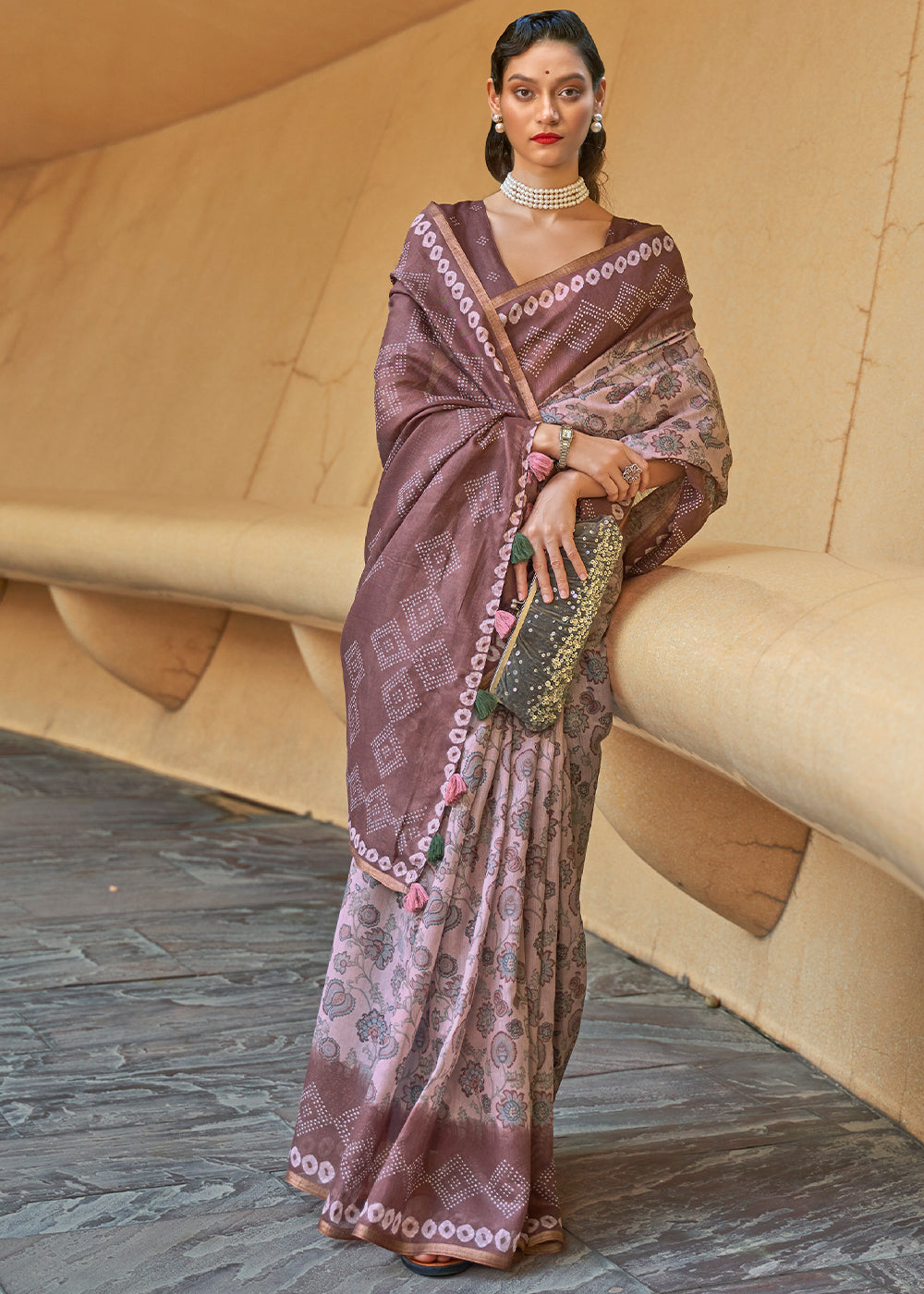 Buy MySilkLove Pharlap Brown Floral Printed Cotton Saree Online