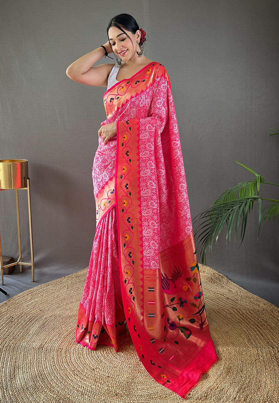 Buy MySilkLove Mandy Pink Lucknowi Paithani Silk Saree Online