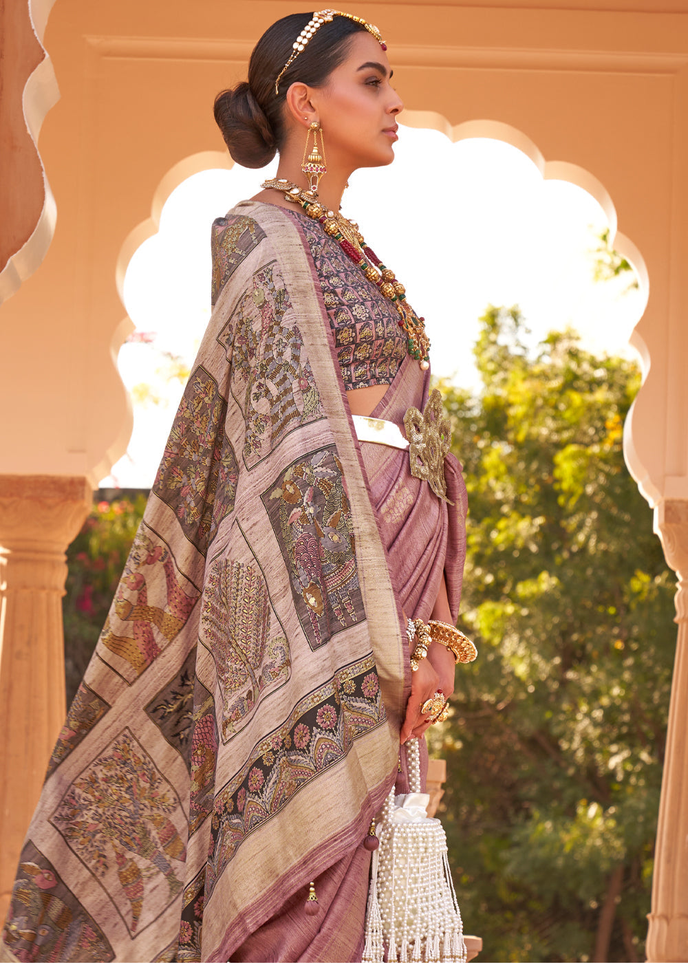 Buy MySilkLove Oriental Pink Woven Soft Textured Printed Silk Saree Online