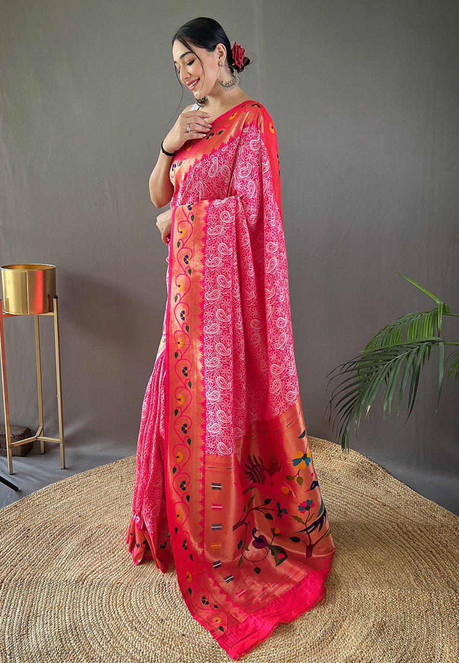 Buy MySilkLove Mandy Pink Lucknowi Paithani Silk Saree Online