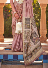Oriental Pink Woven Soft Textured Printed Silk Saree