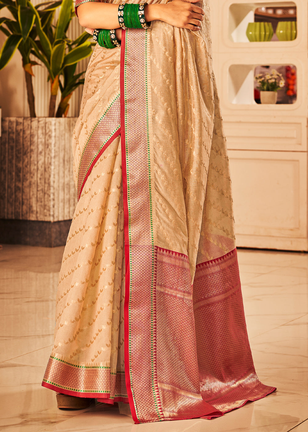 Buy MySilkLove Chalky Cream Woven Banarasi Silk Saree Online