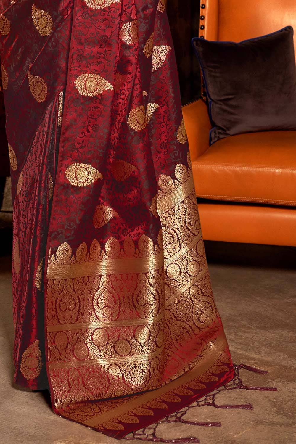 Buy MySilkLove Brick Brown Zari Woven Banarasi Saree Online