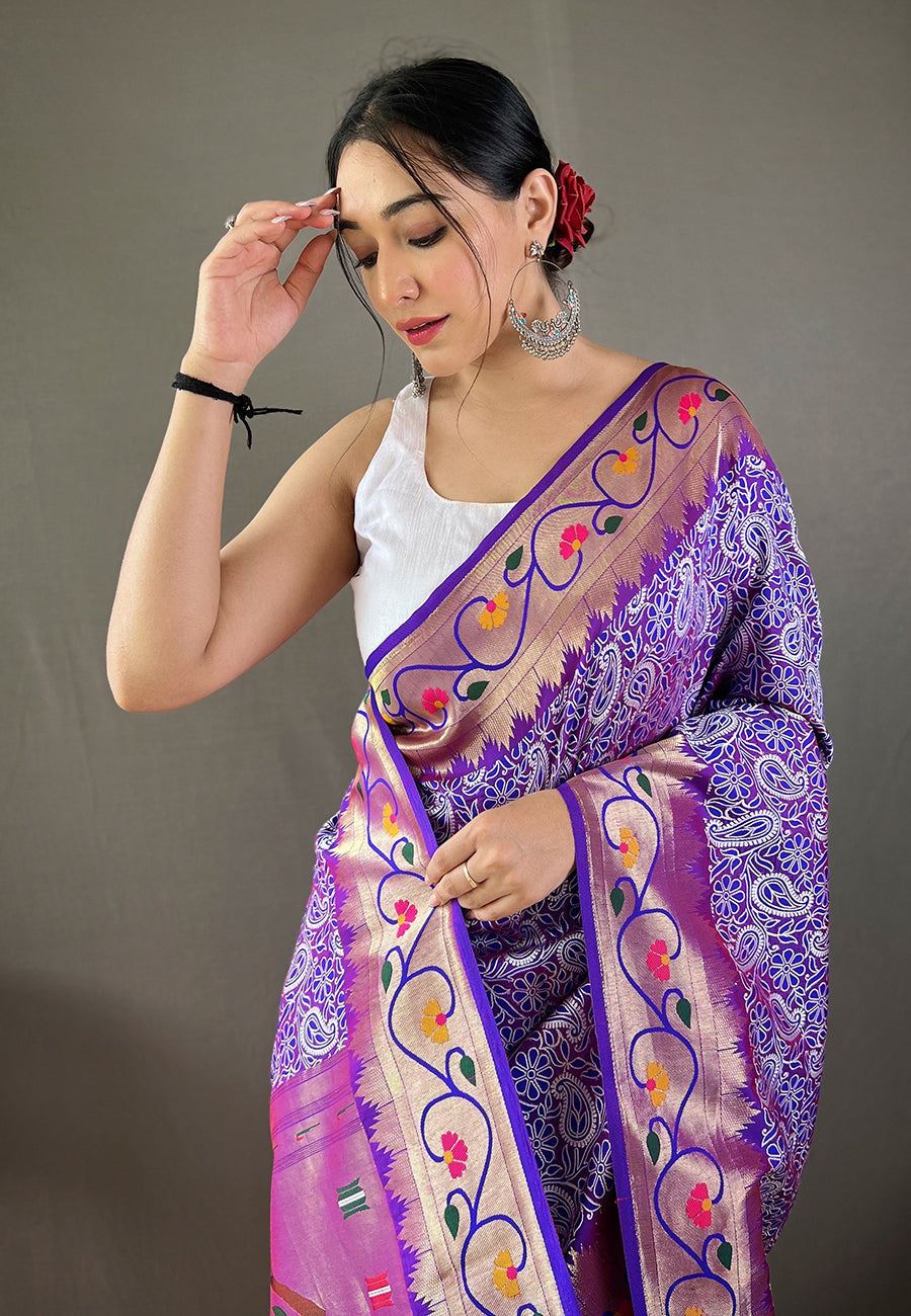 Buy MySilkLove Trendy Purple Lucknowi Paithani Silk Saree Online