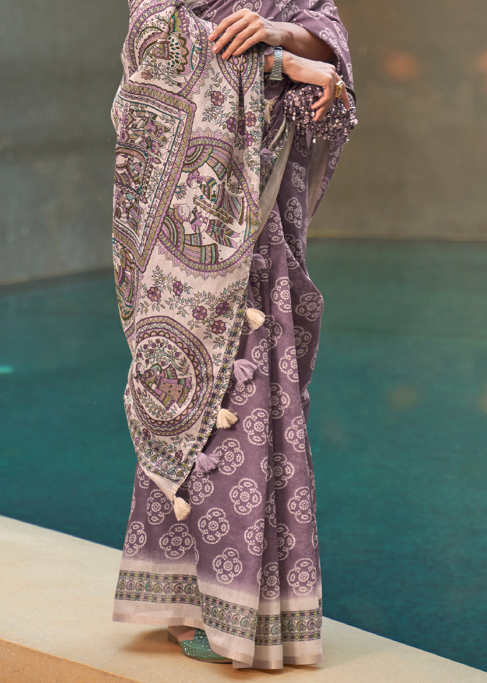 Buy MySilkLove Sandrift Purple Floral Printed Cotton Saree Online