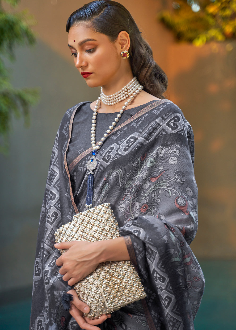 Buy MySilkLove Waterloo Grey Floral Printed Cotton Saree Online