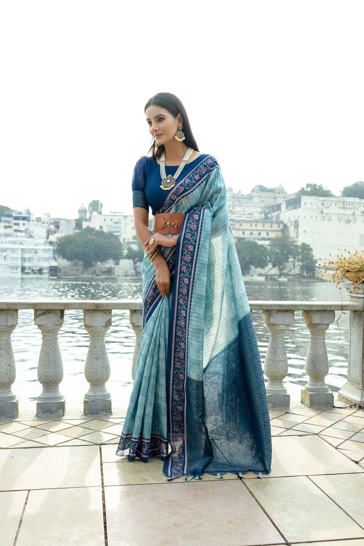 Buy MySilkLove Steel Teal Blue Cotton Silk Saree Online