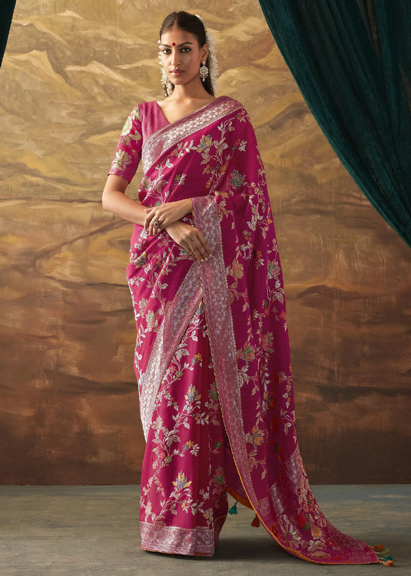 Vin Rouge Purple Woven Paithani Banarasi Soft Silk Saree