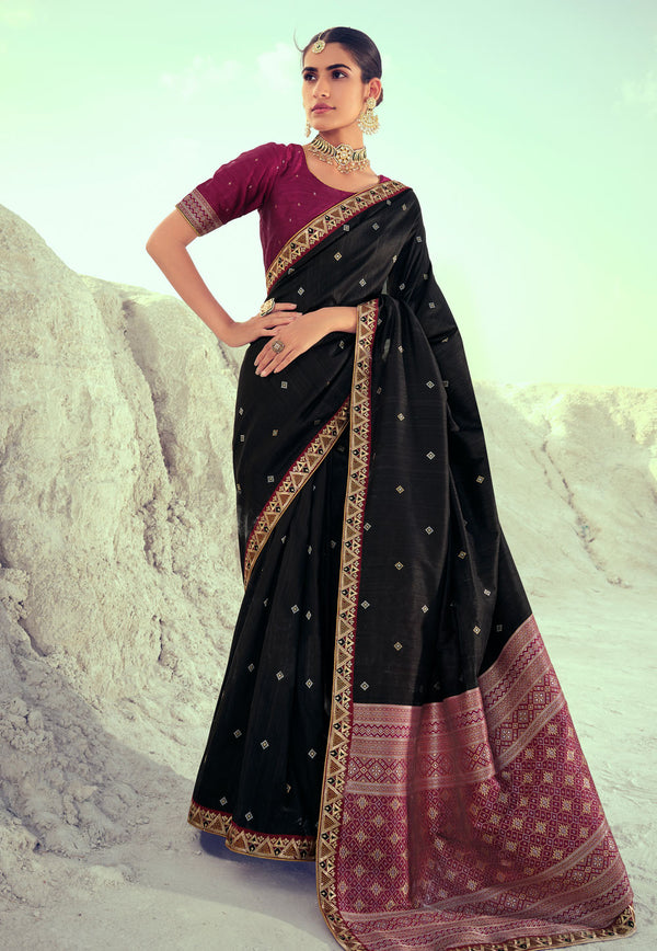 Coral Black Woven Banarasi Saree