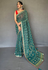 Faded Jade Green Embroidered Georgette Bandhani Saree