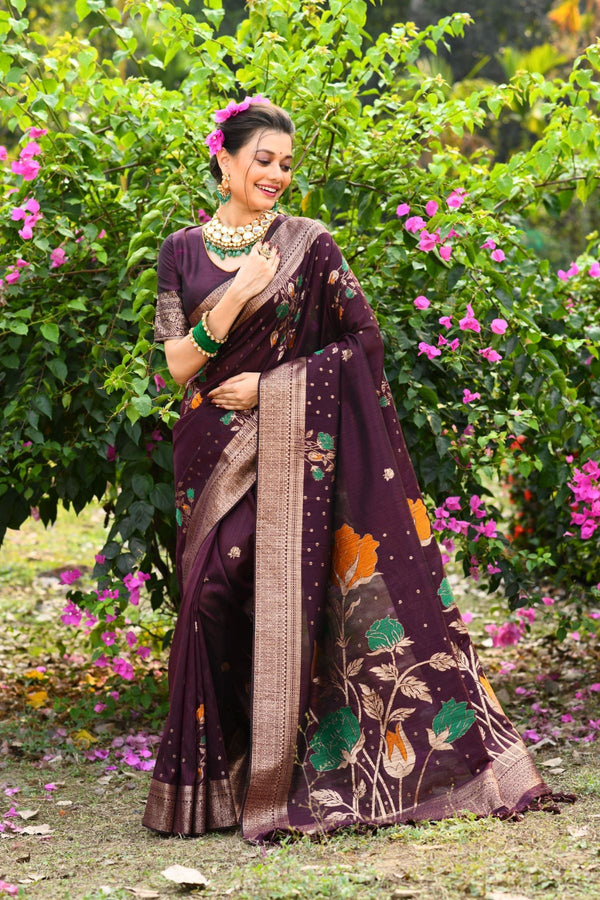Temptress Brown Banarasi Silk Saree