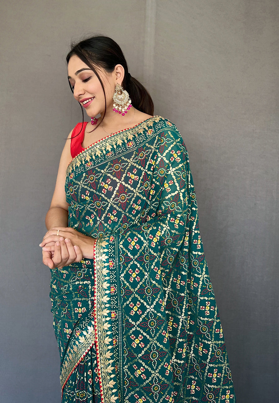 Buy MySilkLove Faded Jade Green Embroidered Georgette Bandhani Saree Online