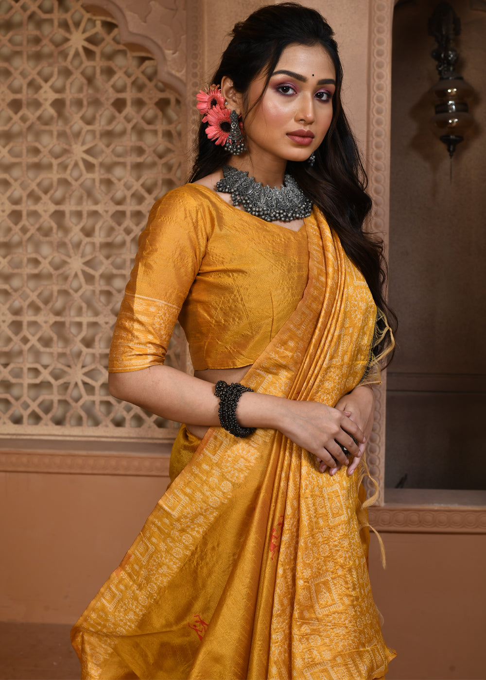 Buy MySilkLove Koromiko Yellow Woven Textured Cotton Silk Saree Online