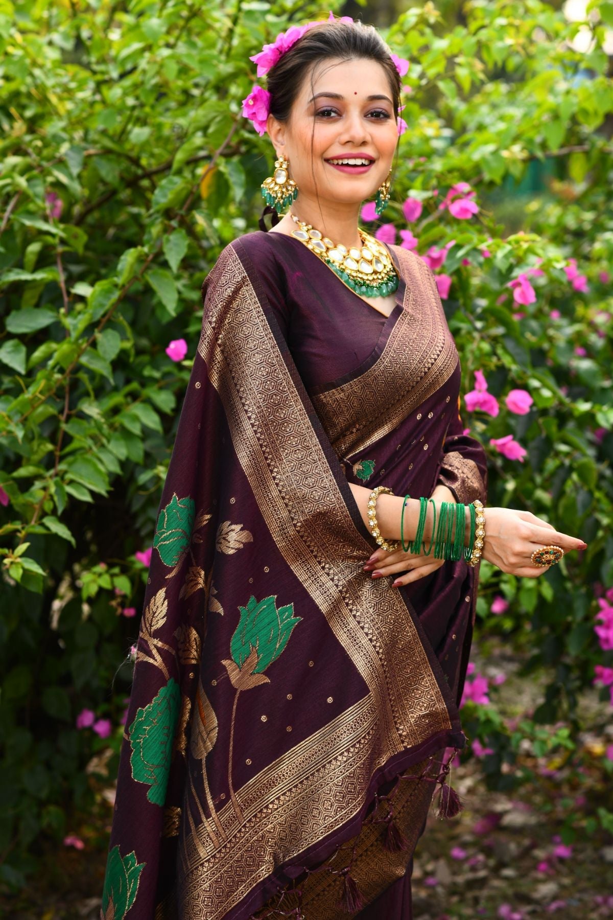 Buy MySilkLove Temptress Brown Banarasi Silk Saree Online