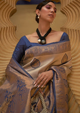 Wild Blue and Brown Two Tone Woven Silk Saree