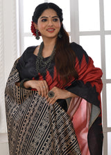 Well Red Woven Tussar Ikkat Silk Saree