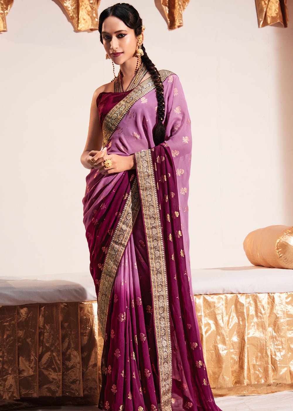 Buy MySilkLove Viola Purple Woven Georgette Silk Saree Online