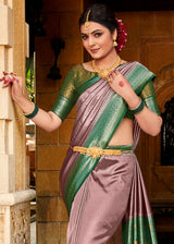 Eunry Purple and Green Zari Woven Kanjivaram Saree