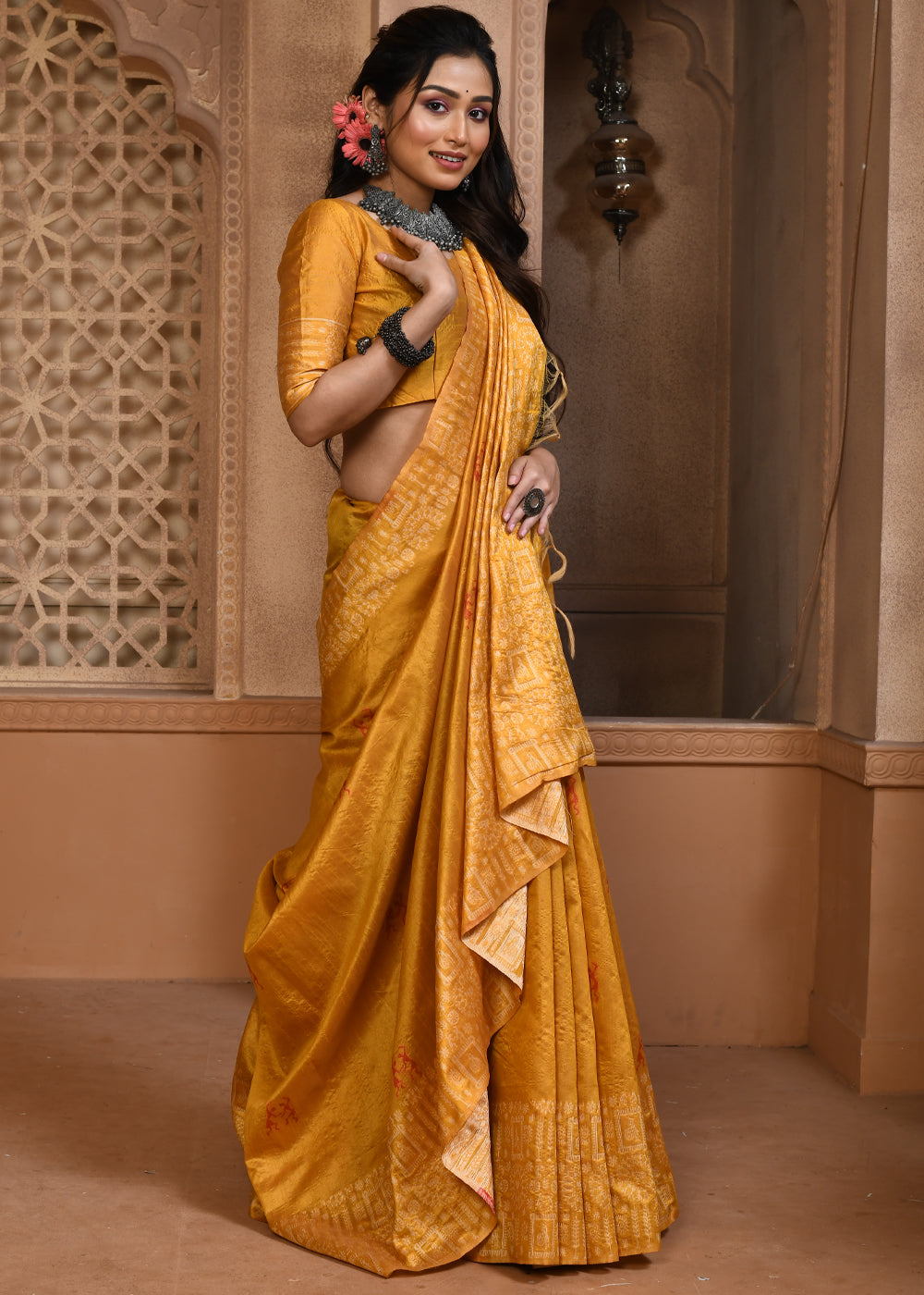 Buy MySilkLove Koromiko Yellow Woven Textured Cotton Silk Saree Online