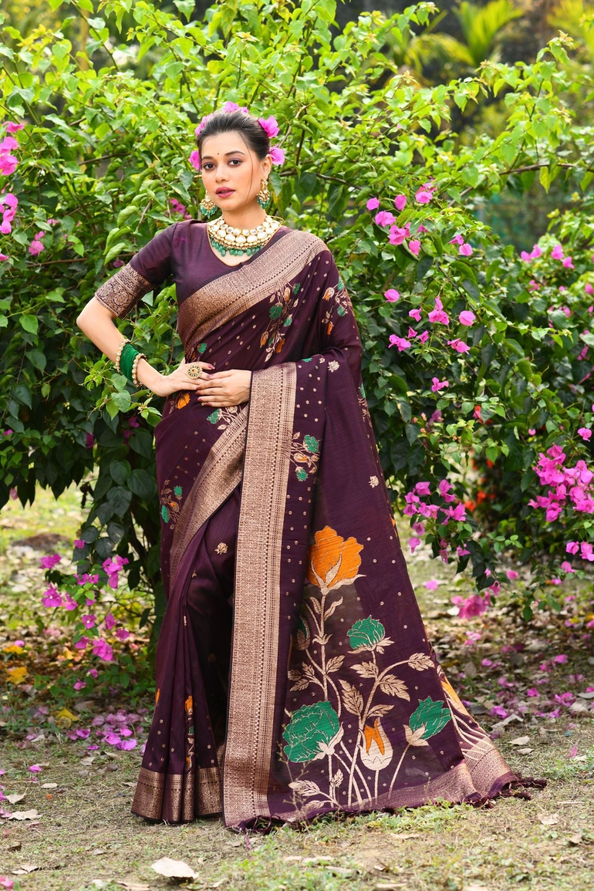 Buy MySilkLove Temptress Brown Banarasi Silk Saree Online