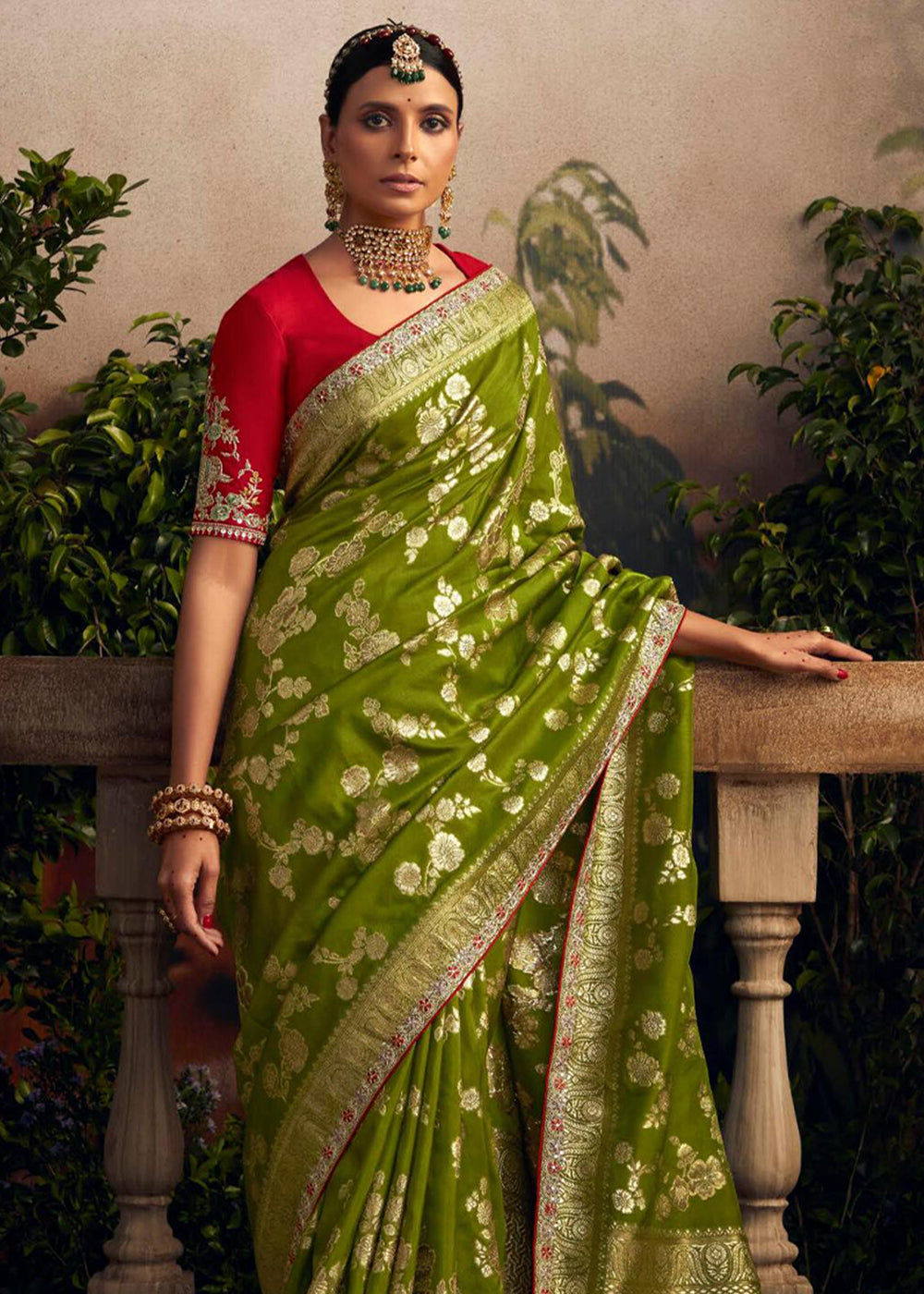 Buy MySilkLove Christi Green Woven Banarasi Designer Silk Saree Online