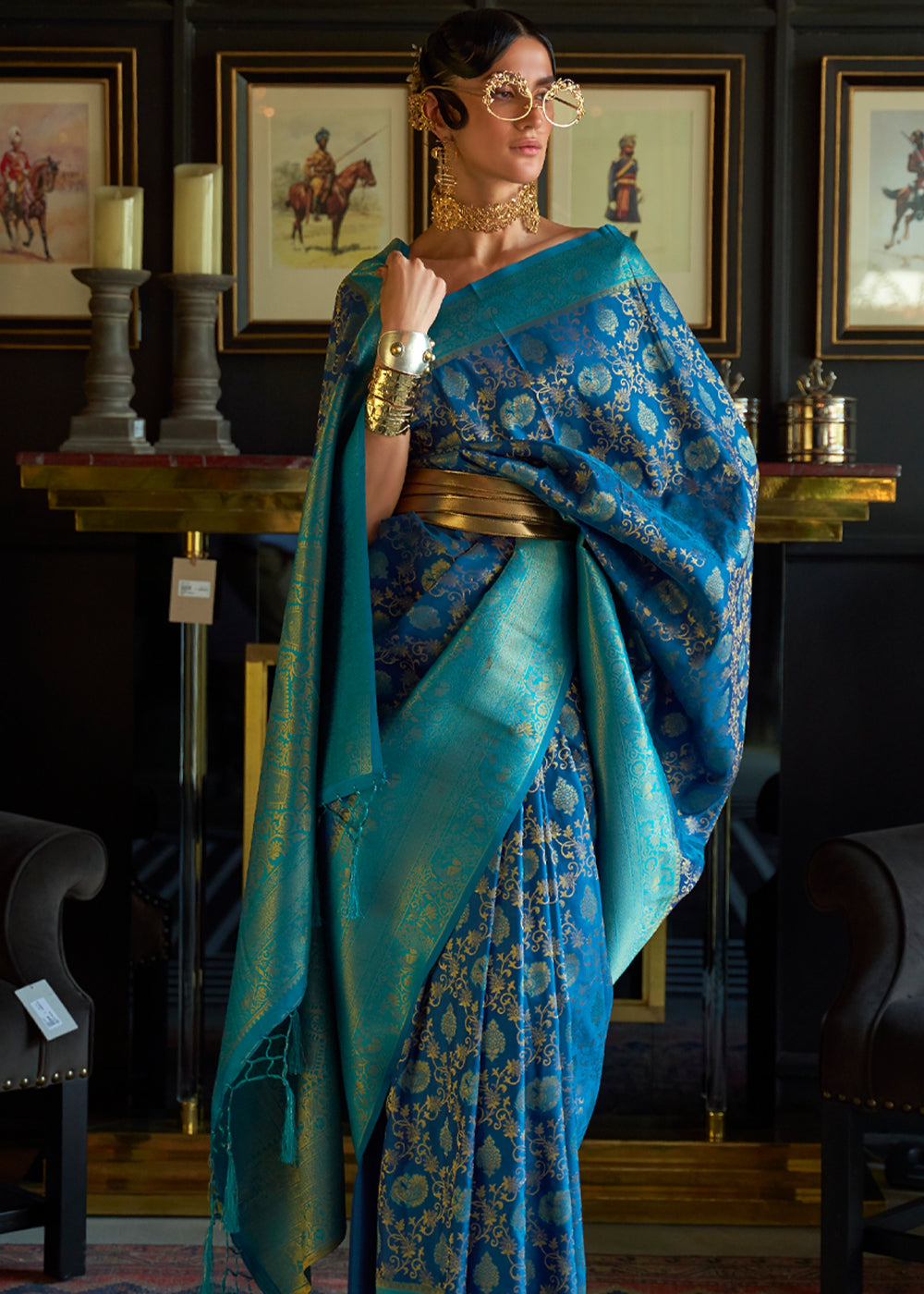 Buy MySilkLove Neptune Blue Woven Banarasi Soft Silk Saree Online