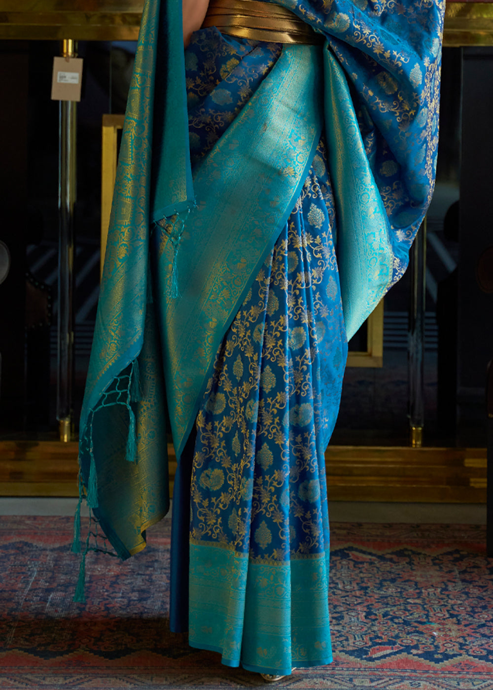 Buy MySilkLove Neptune Blue Woven Banarasi Soft Silk Saree Online