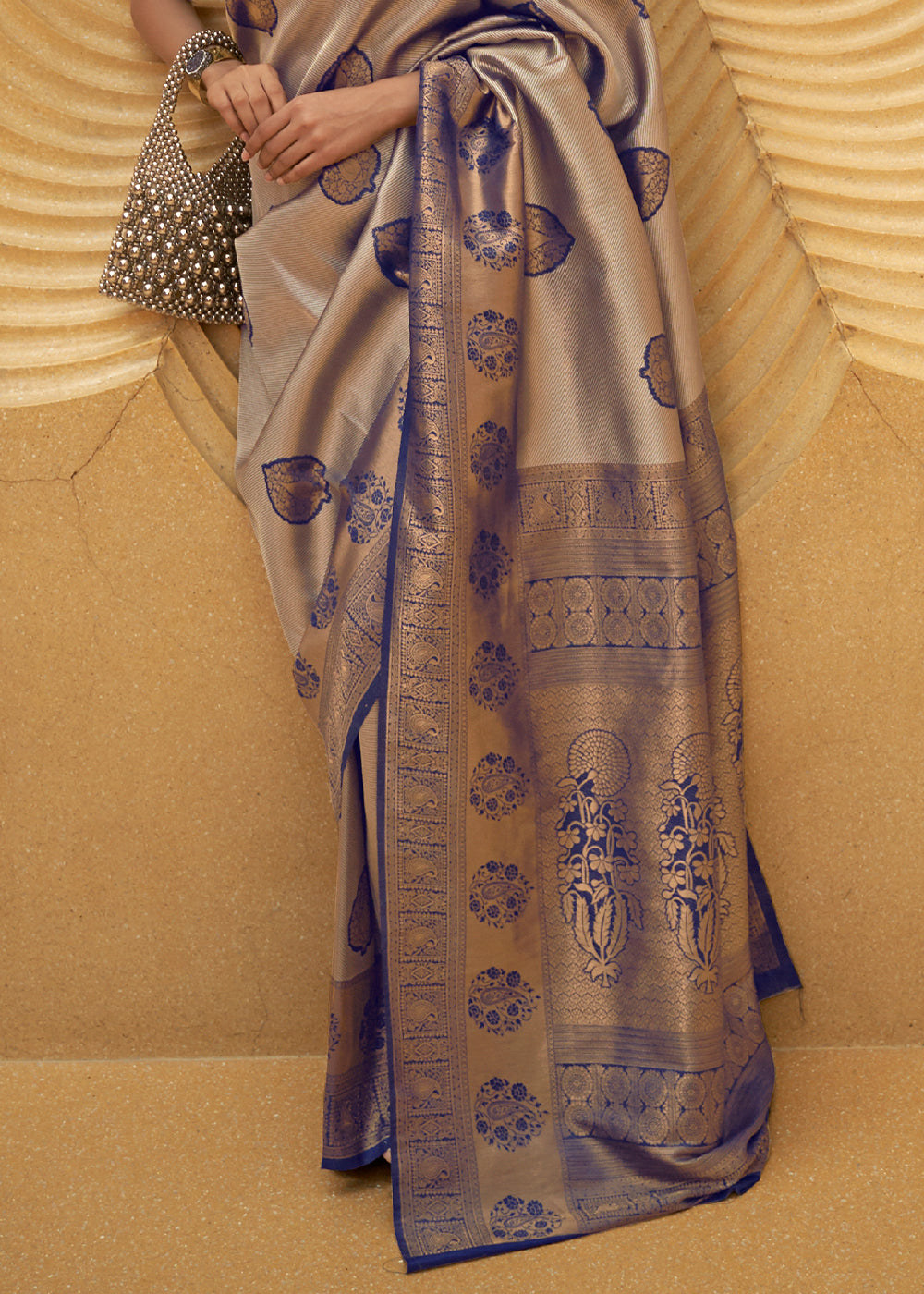 Buy MySilkLove Wild Blue and Brown Two Tone Woven Silk Saree Online