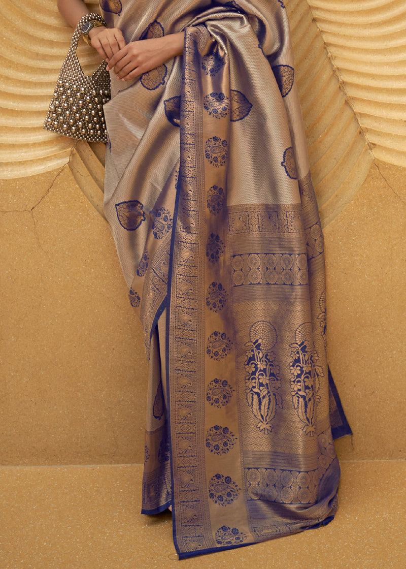 Wild Blue and Brown Two Tone Woven Silk Saree