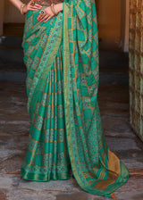 Keppel Green Printed Soft Silk Saree