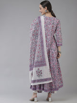 Mobster Lavender Ethnic Motifs Cotton Dupatta Set