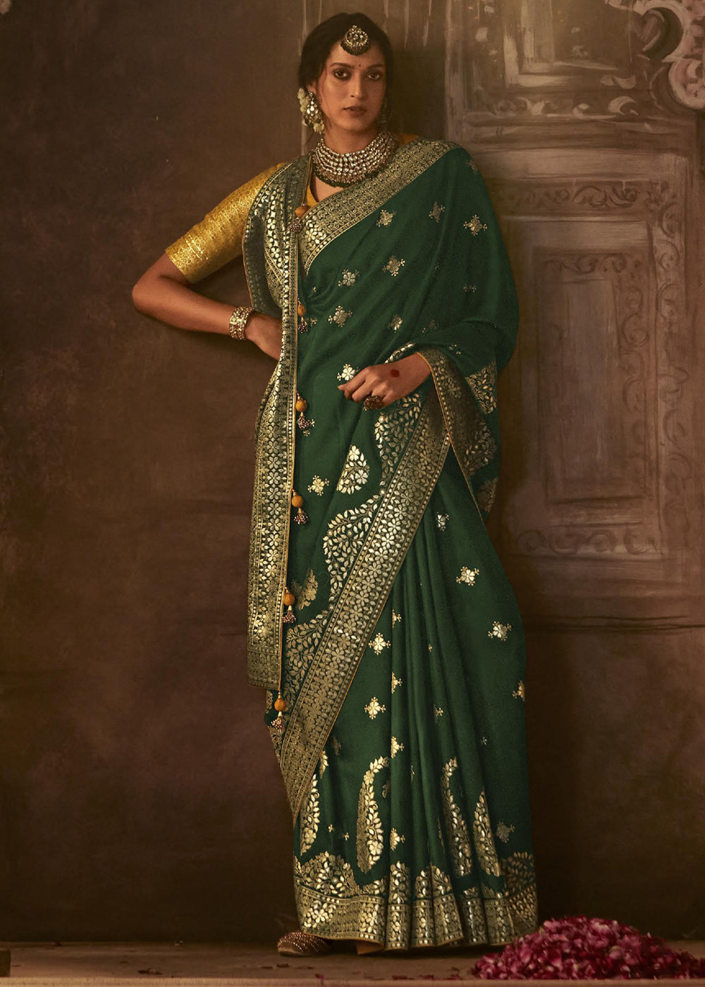 Buy MySilkLove Mallard Green Woven Designer Banarasi Silk Saree Online