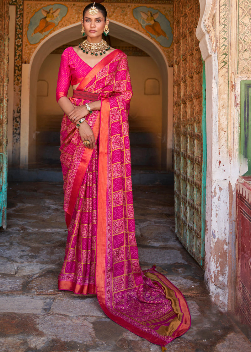 French Rose Printed Soft Silk Saree