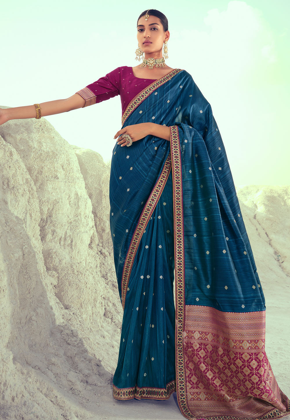 Buy MySilkLove Paris Blue Woven Banarasi Saree Online