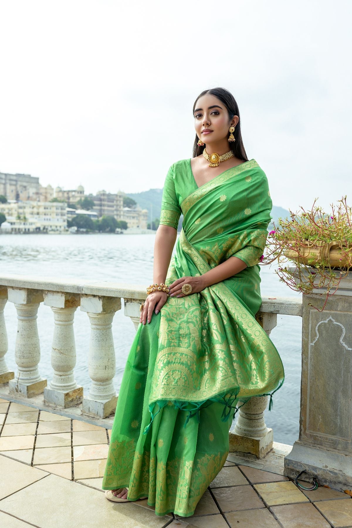 Buy MySilkLove Asparagus Green Banarasi Soft Silk Saree Online