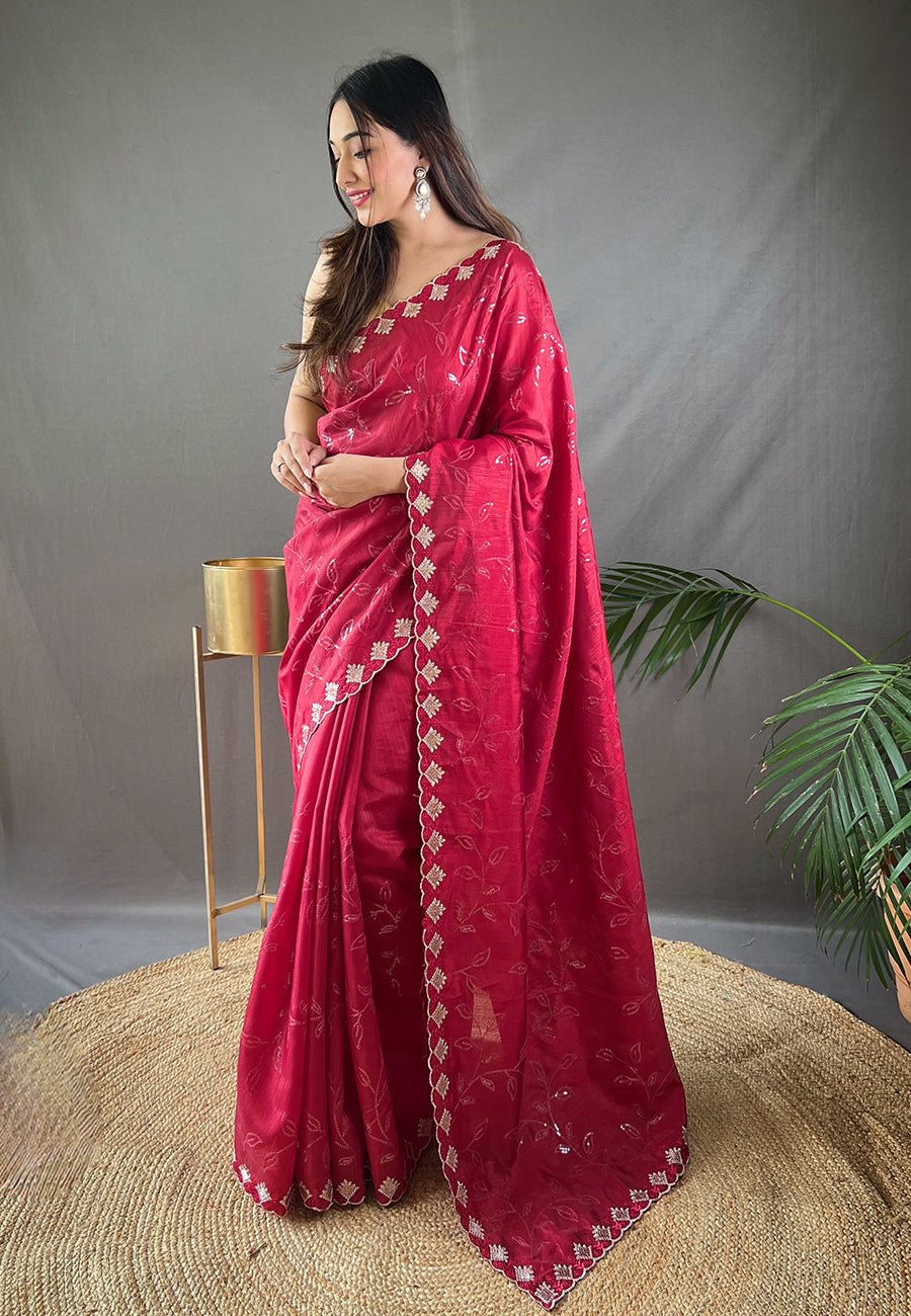 Buy MySilkLove Cabaret Pink Embroidered Sequins Designer Saree Online