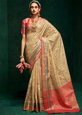 Pavlova Cream Woven Banarasi Silk Saree