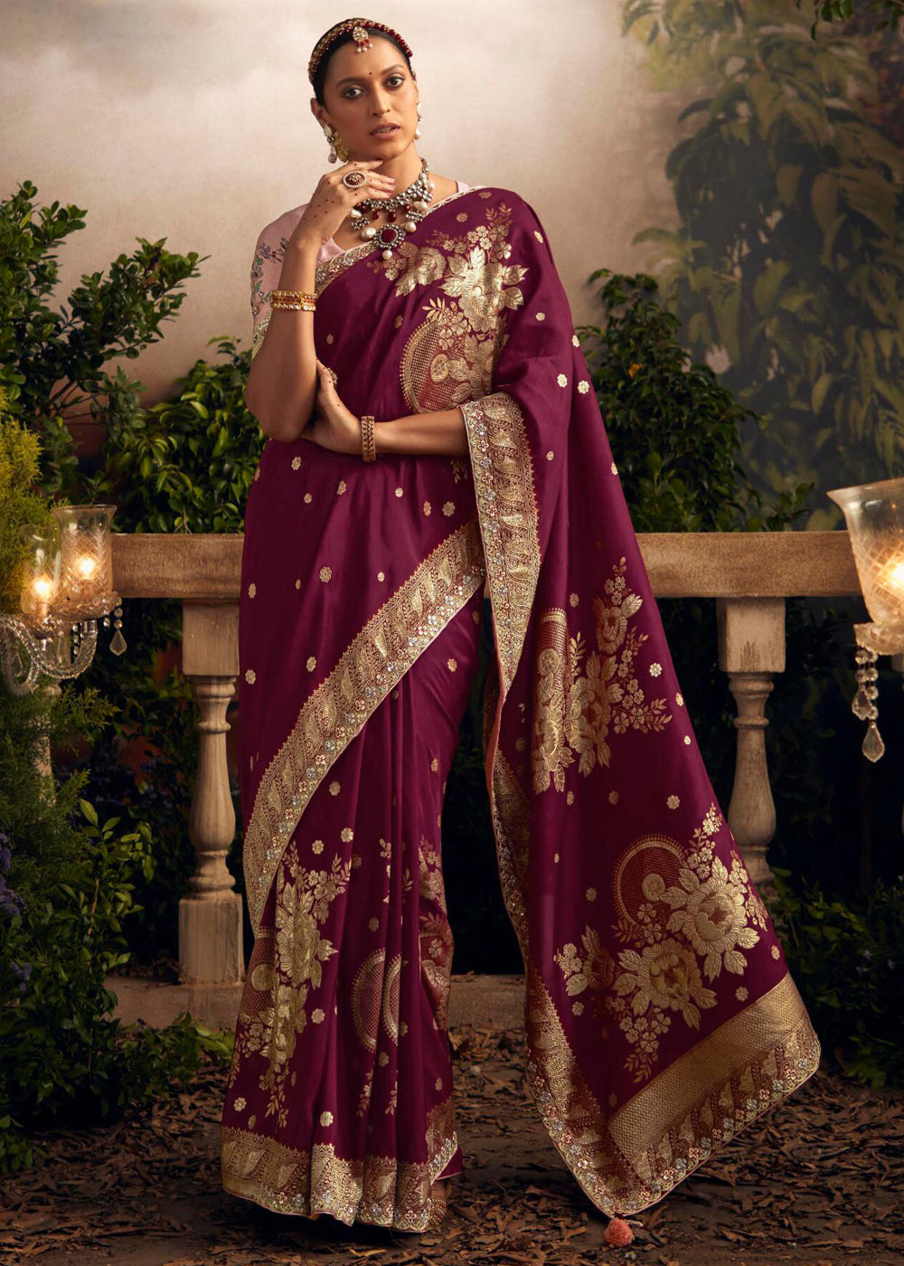 Buy MySilkLove Persian Plum Purple Woven Banarasi Designer Silk Saree Online