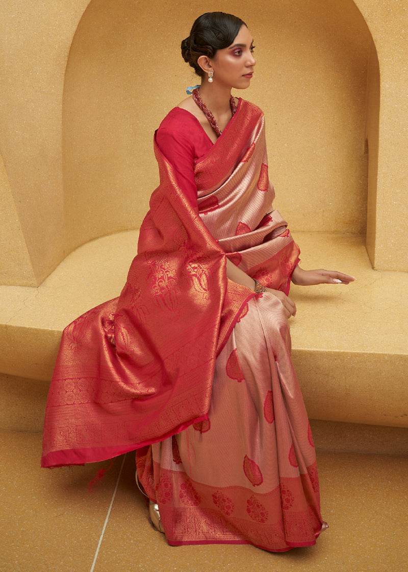 Crail Red Two Tone Woven Silk Saree