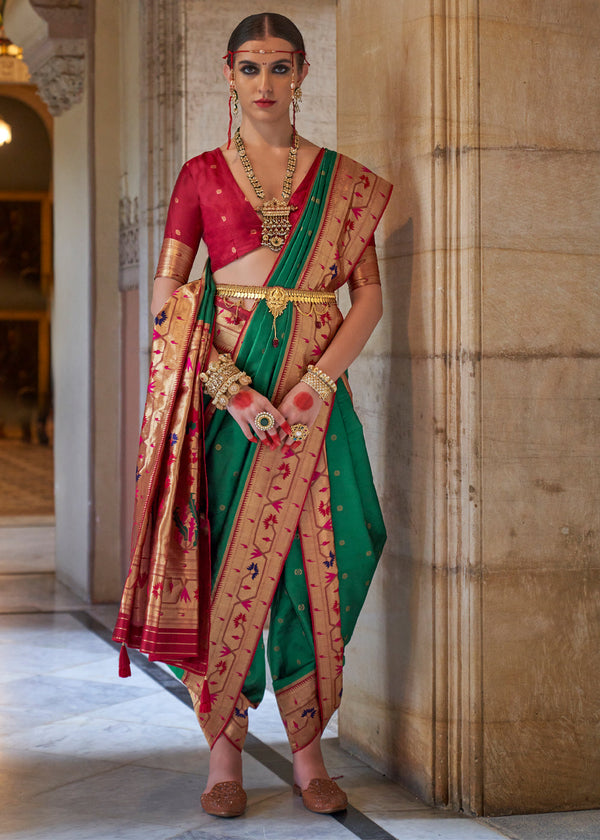 Jewel Green Woven Paithani Silk Saree